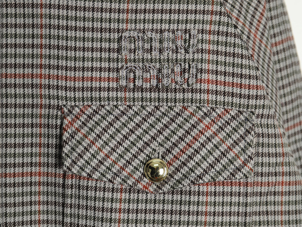 Miu Miu fine plaid stand collar zipper jacket