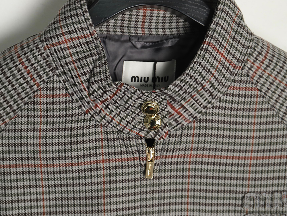 Miu Miu fine plaid stand collar zipper jacket