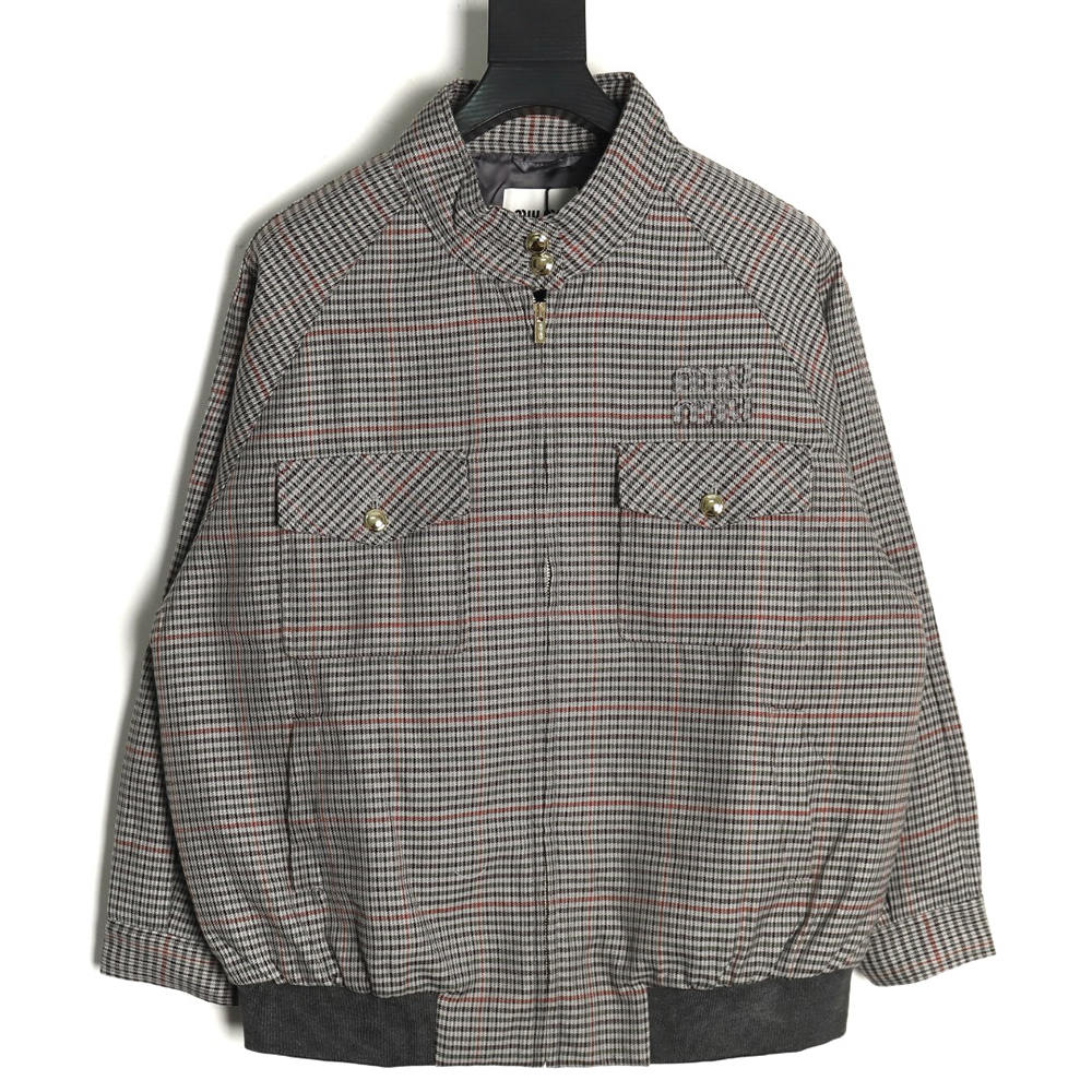 Miu Miu fine plaid stand collar zipper jacket