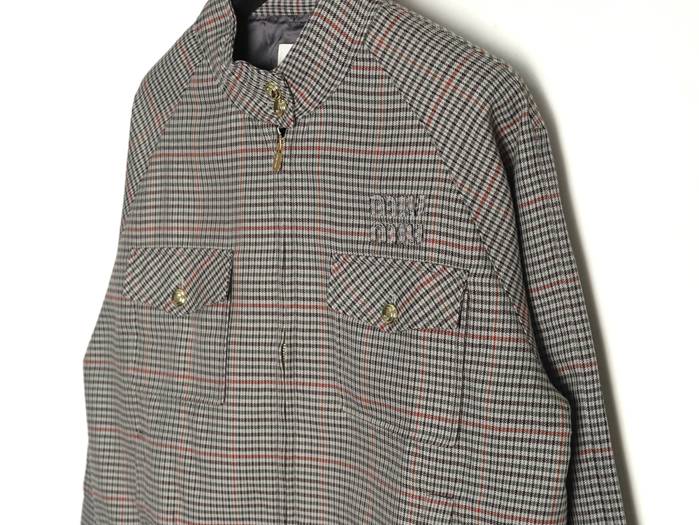 Miu Miu fine plaid stand collar zipper jacket