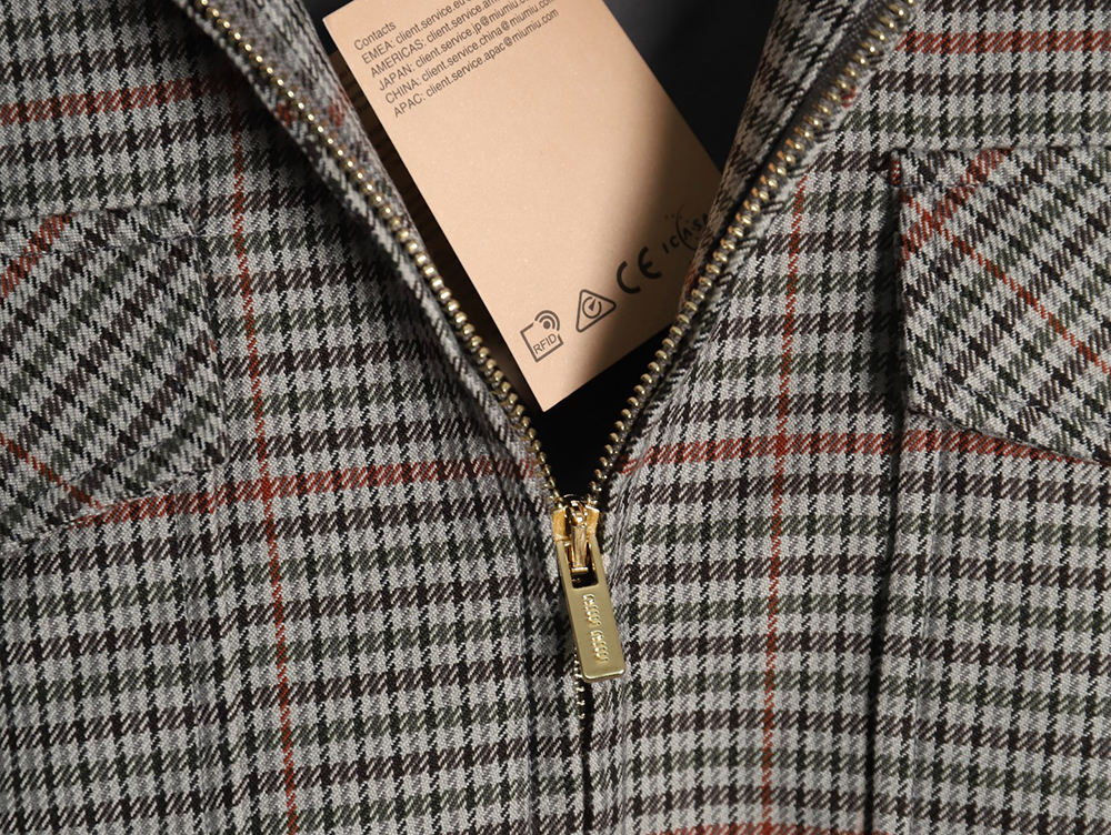Miu Miu fine plaid stand collar zipper jacket