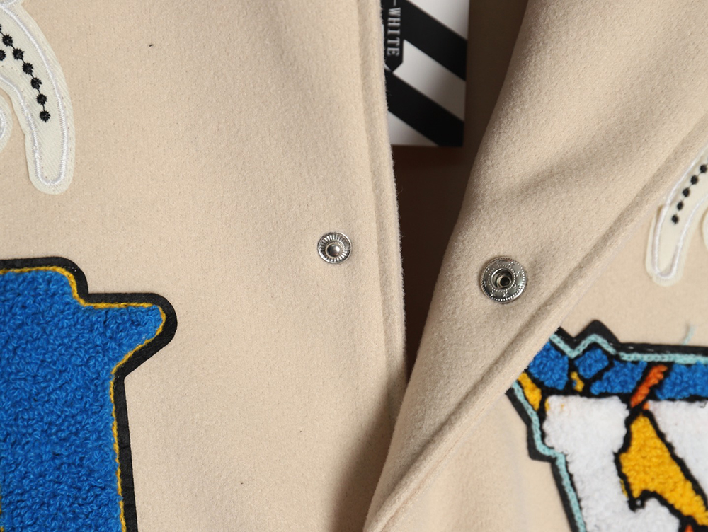 Off White Embroidered Rhinestone Baseball Jacket