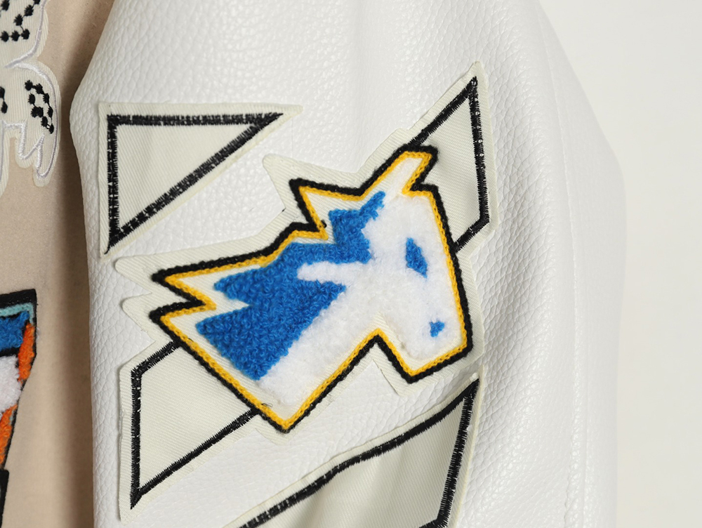 Off White Embroidered Rhinestone Baseball Jacket