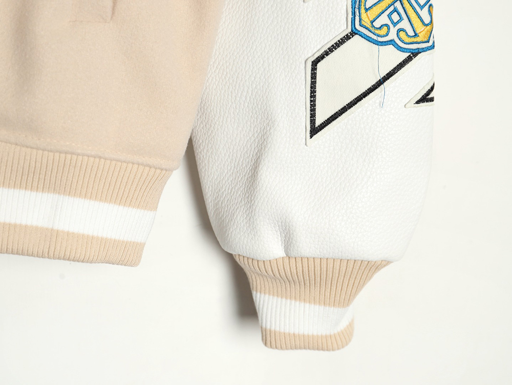 Off White Embroidered Rhinestone Baseball Jacket