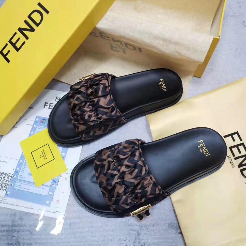 Fendi Feel Brown satin slides