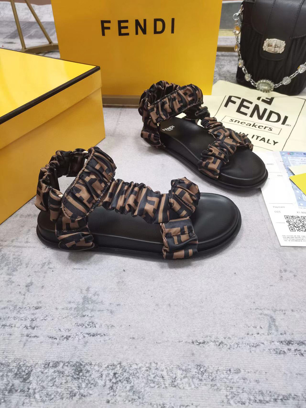 Fendi Feel Brown satin sandals