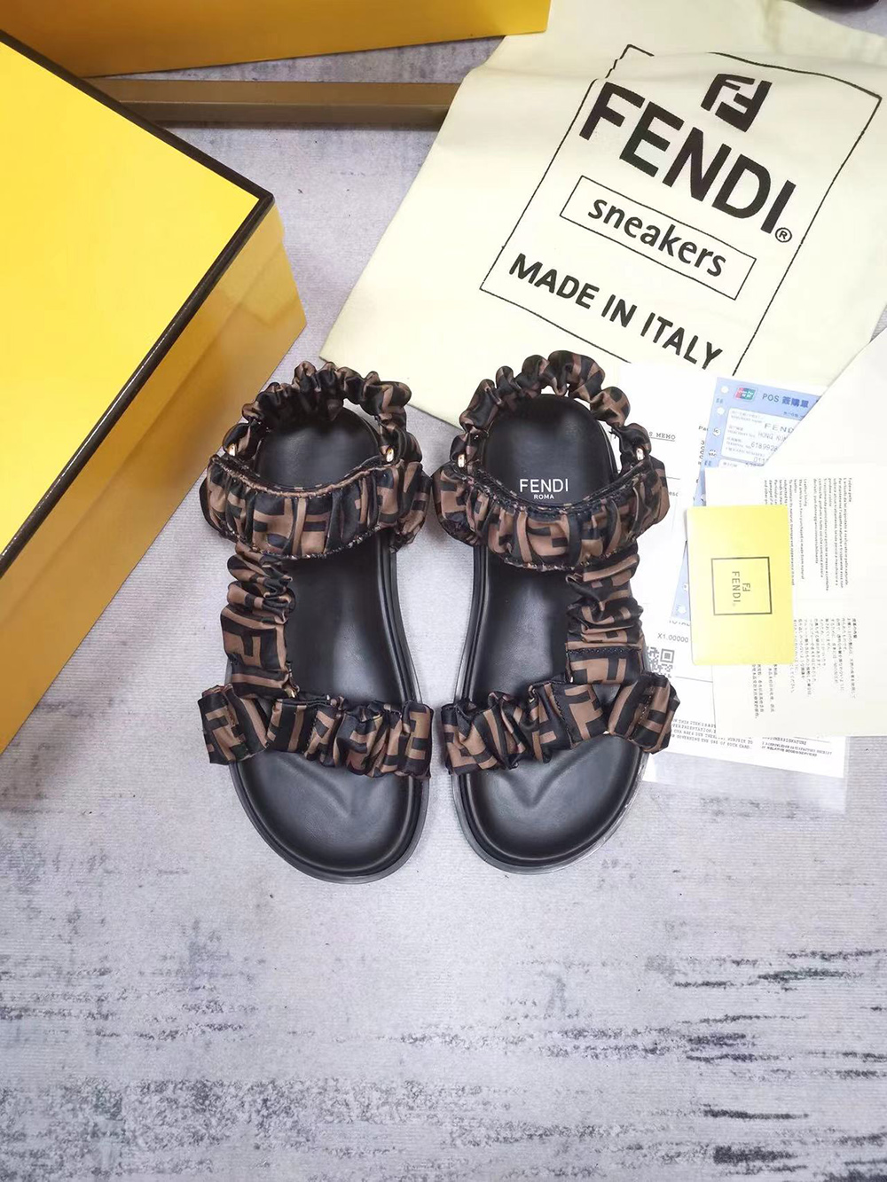 Fendi Feel Brown satin sandals
