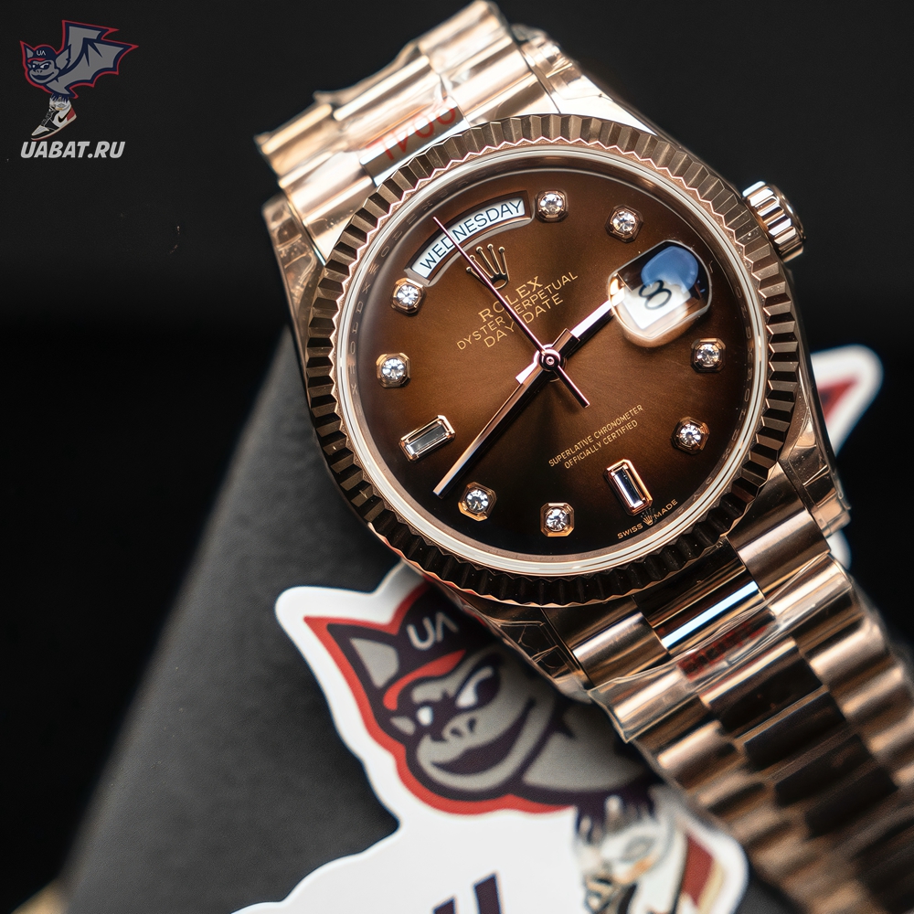 Rolex - DayDate 36mm Flt Pres RG/RG Brown Diam EWF A3255 Mod