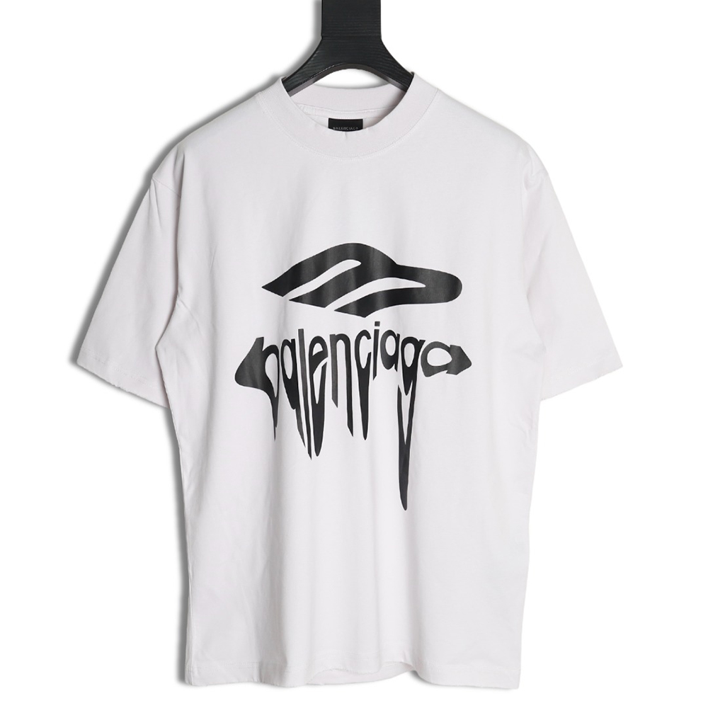 Balenciaga Art Letters Printed Washed Worn Short Sleeve T-Shirt