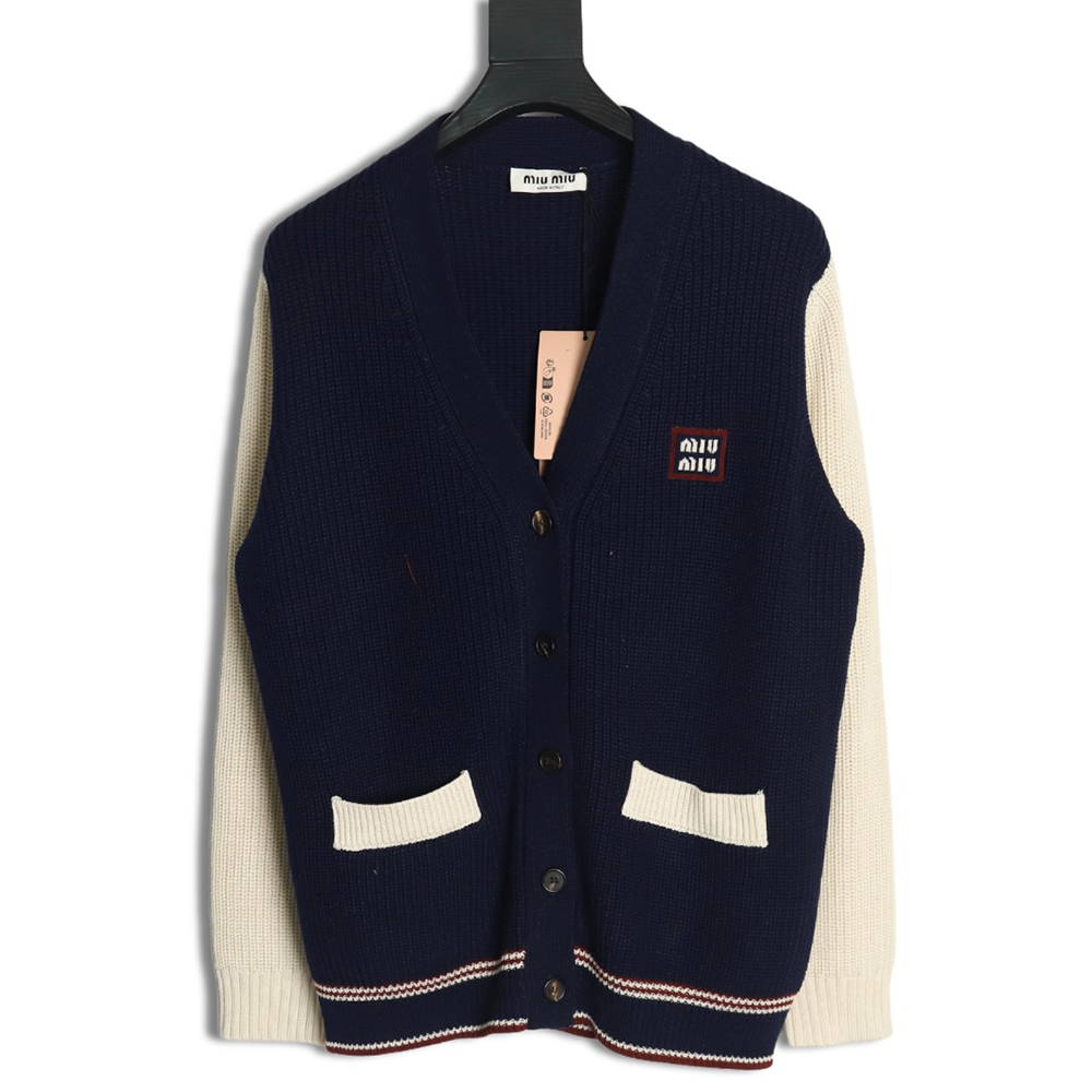 Miu Miu wool cashmere blend white and blue contrast color cardigan