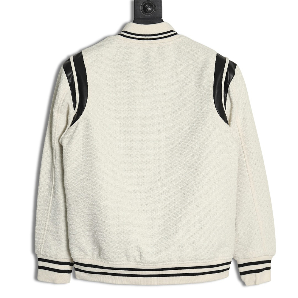 Saint Laurent Paris classic black and white leather baseball collar jacket