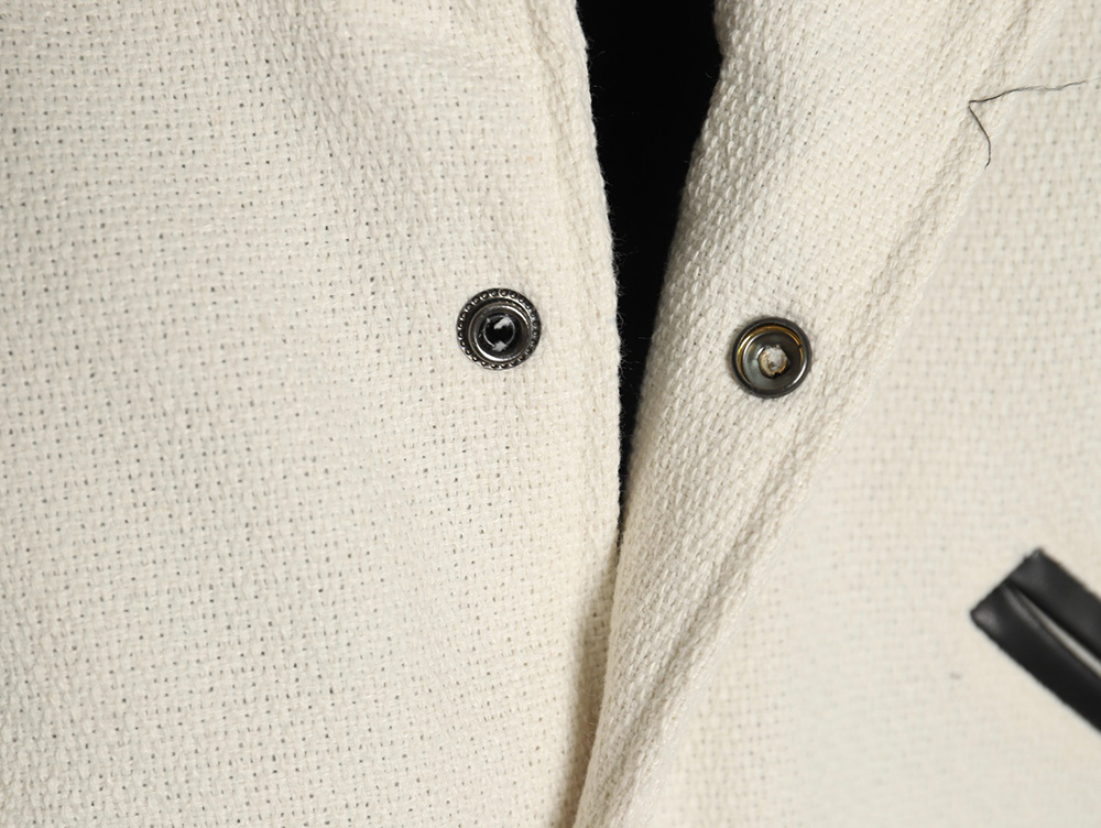 Saint Laurent Paris classic black and white leather baseball collar jacket