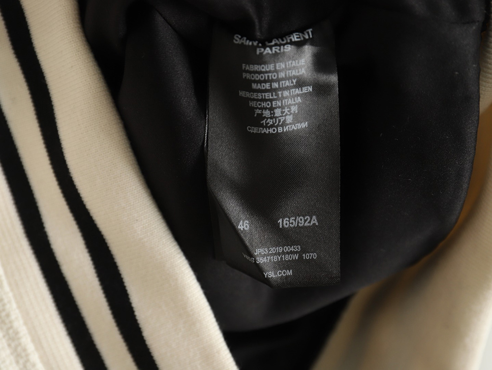 Saint Laurent Paris classic black and white leather baseball collar jacket