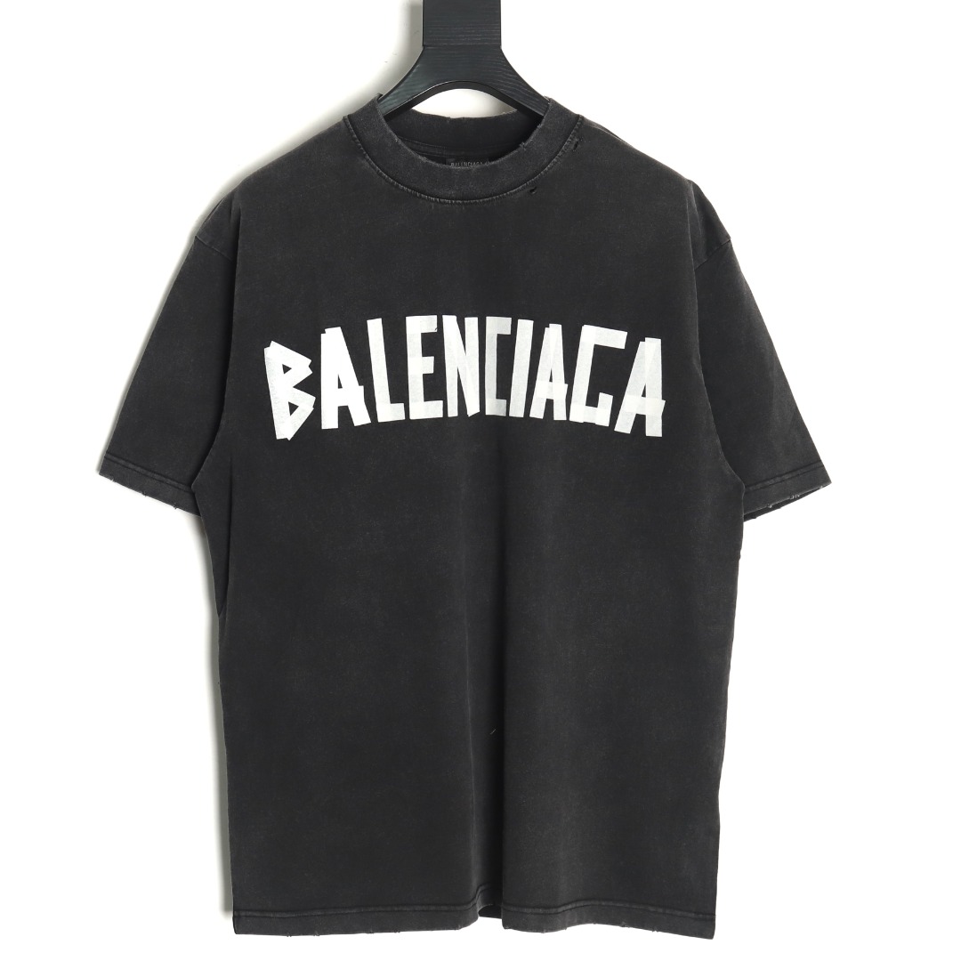 Balenciaga Washed Tape Letters Short Sleeve T-Shirt