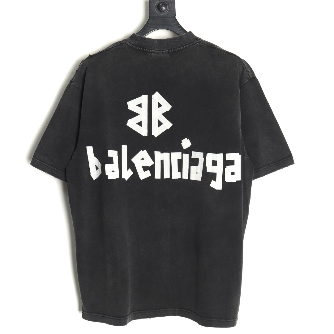Balenciaga Washed Tape Letters Short Sleeve T-Shirt