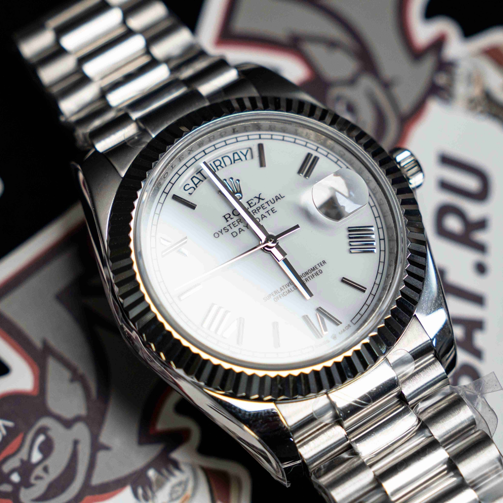 Rolex - DayDate 40mm Flt SS/SS Pearl Wht Roman BP Swiss 2836