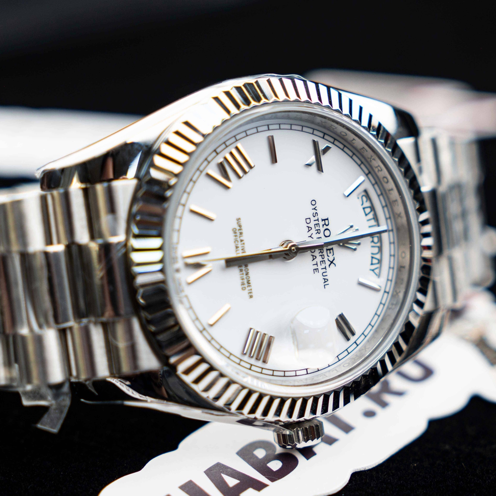 Rolex - DayDate 40mm Flt SS/SS Pearl Wht Roman BP Swiss 2836