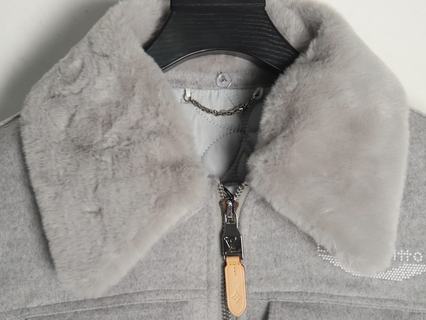 Louis Vuitton fur collar patchwork wool padded jacket