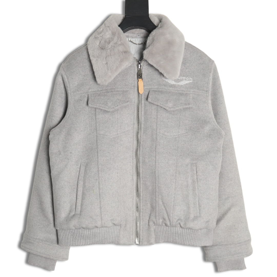 Louis Vuitton fur collar patchwork wool padded jacket