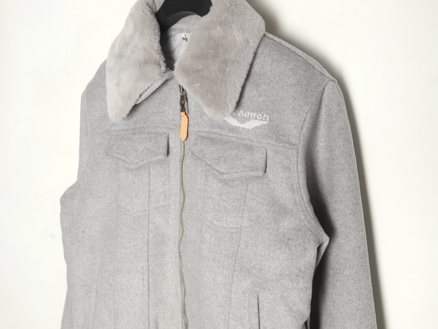 Louis Vuitton fur collar patchwork wool padded jacket