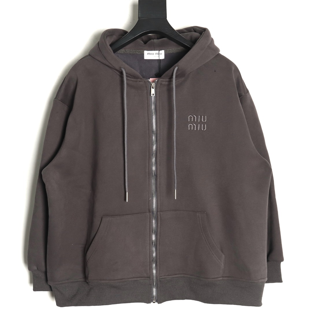 Miu Miu embroidered logo velvet zip-up jacket TSK1