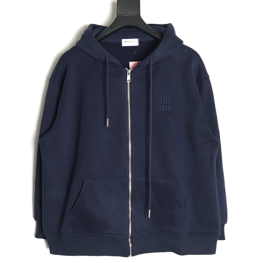 Miu Miu embroidered logo velvet zip-up jacket TSK2