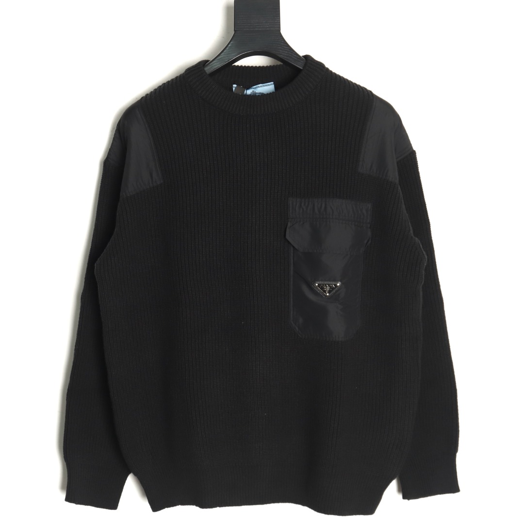 Prada triangle logo iron plate knitted pullover sweater