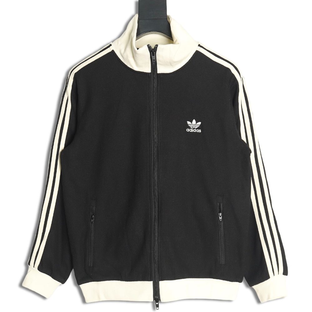 Adidas Logo Embroidered Side Stripe Retro Sports Stand Collar Jacket TSK1