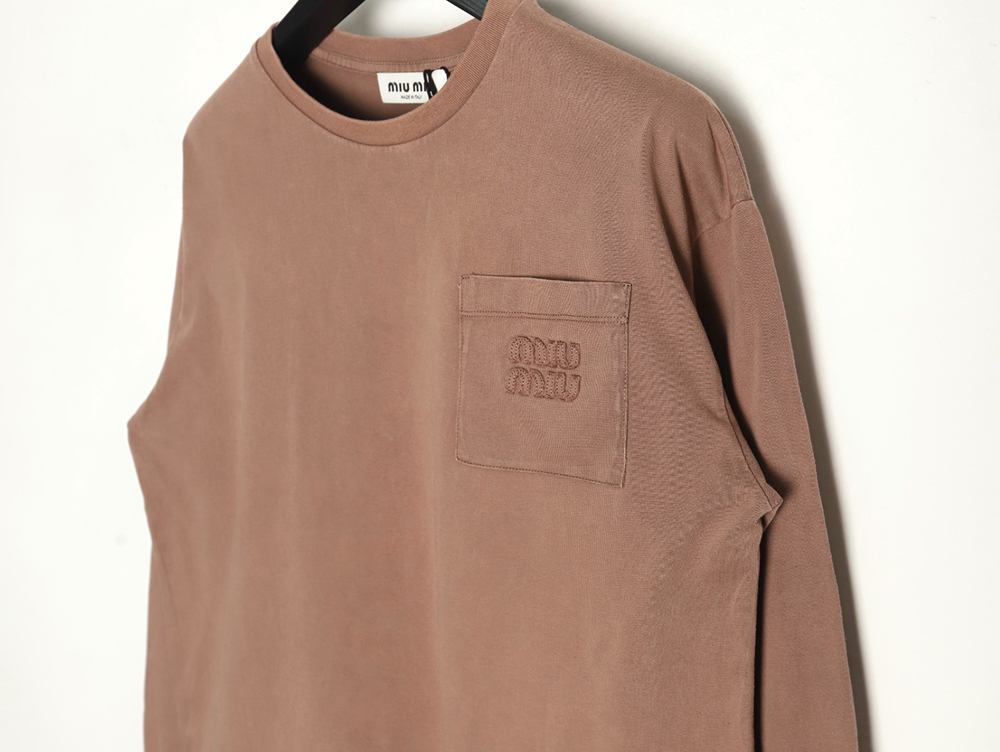 Miu Miu embroidered pocket cotton long-sleeved T-shirt