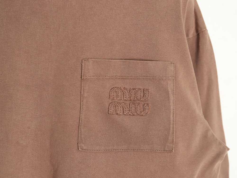 Miu Miu embroidered pocket cotton long-sleeved T-shirt