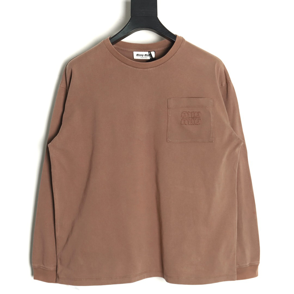 Miu Miu embroidered pocket cotton long-sleeved T-shirt