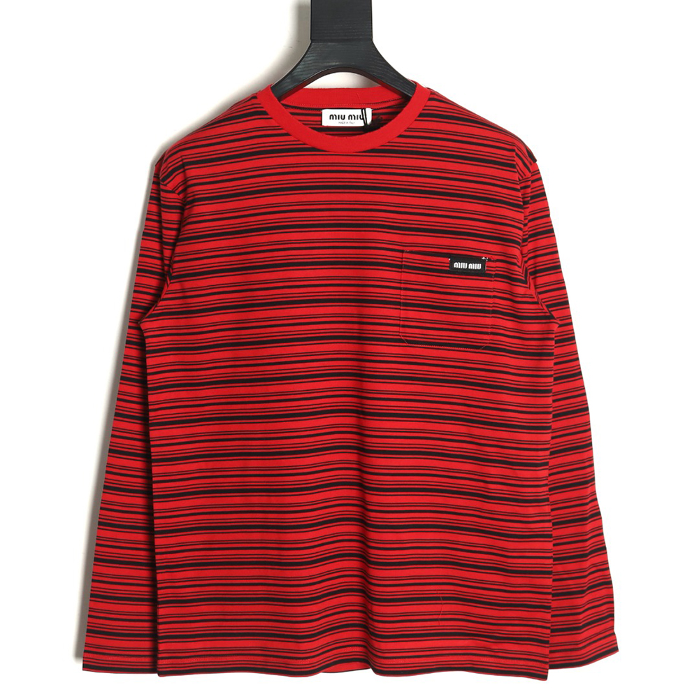 Miu Miu Red Striped Long Sleeve T-Shirt