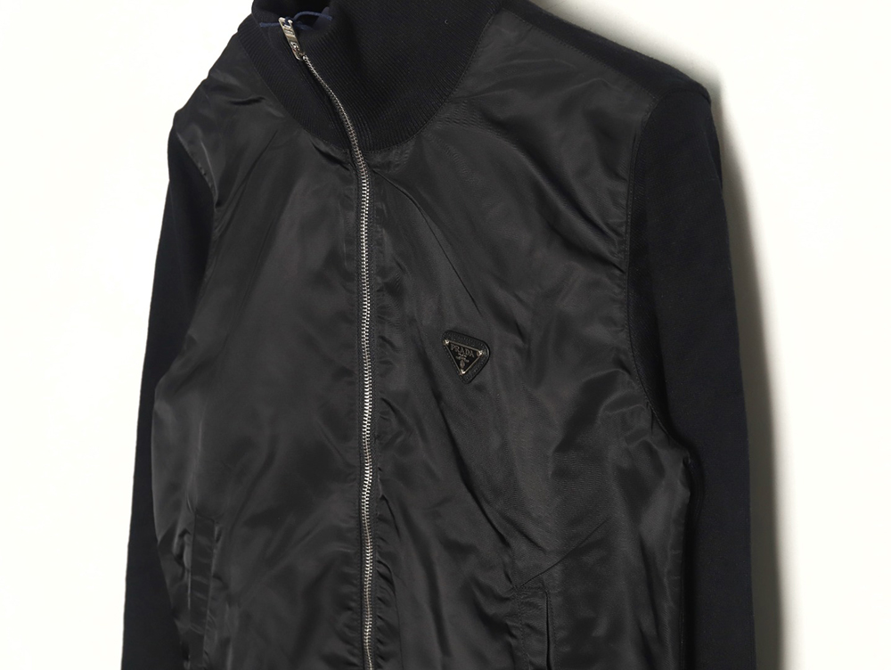 Prada inverted triangle logo nylon splicing wool jacket