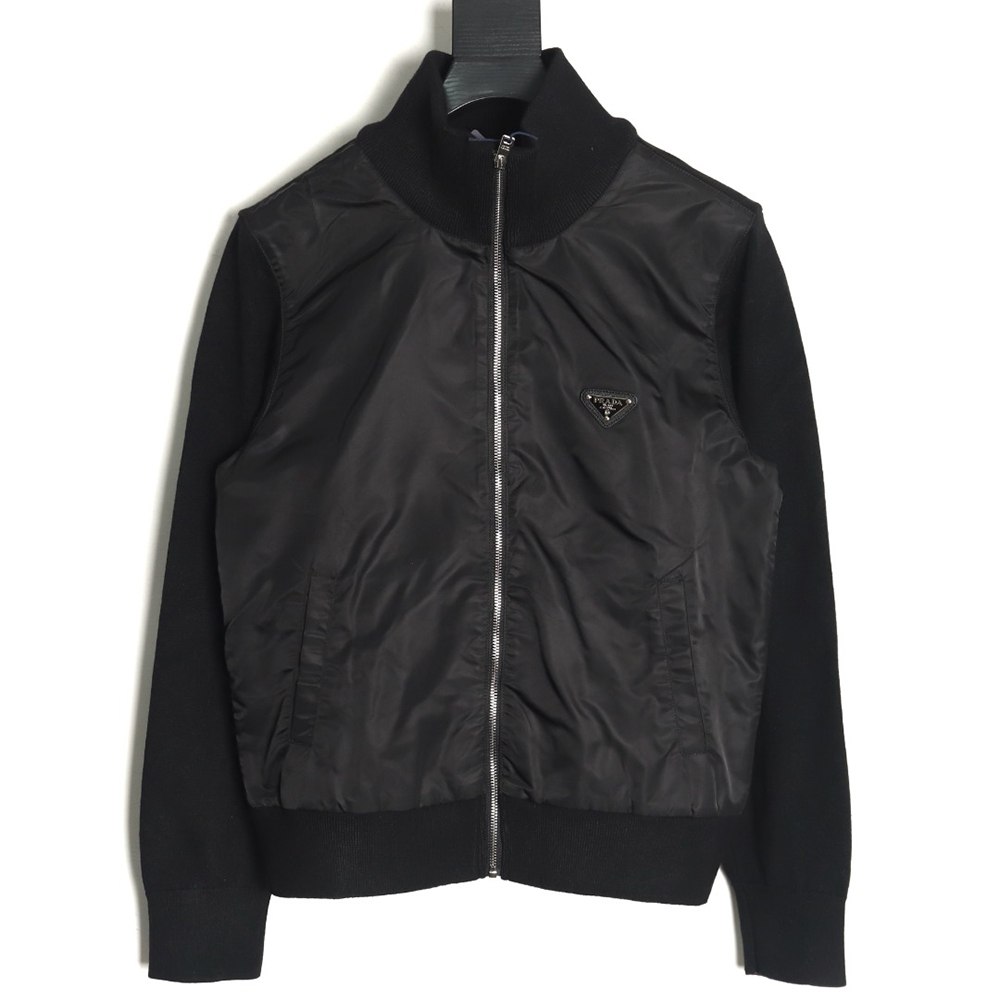 Prada inverted triangle logo nylon splicing wool jacket