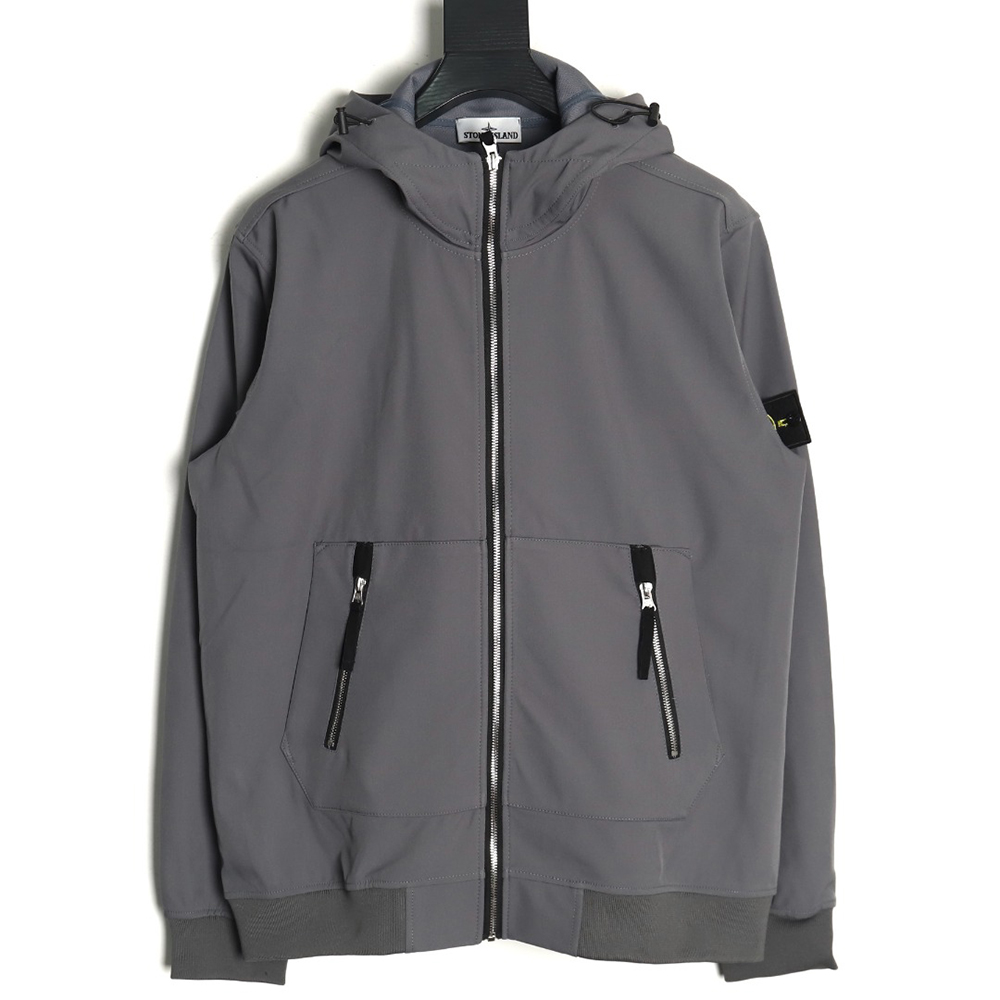 Stone Island Plain Hooded Zip-Up Jacket