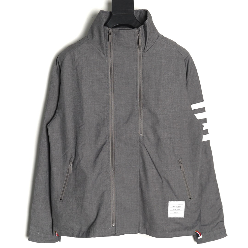 Thom Browne yarn-dyed four-bar zip-up trench coat
