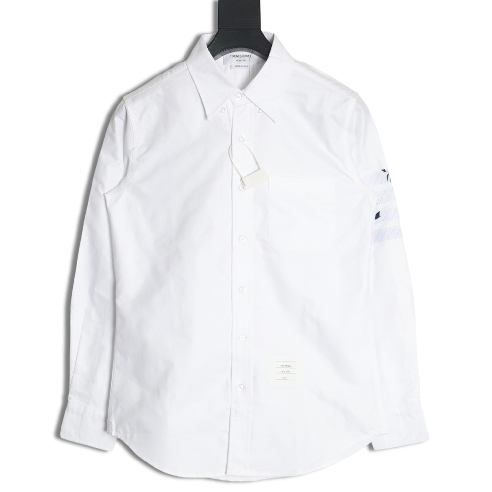 Thom Browne Four-Bar Embroidery Long Sleeve Shirt