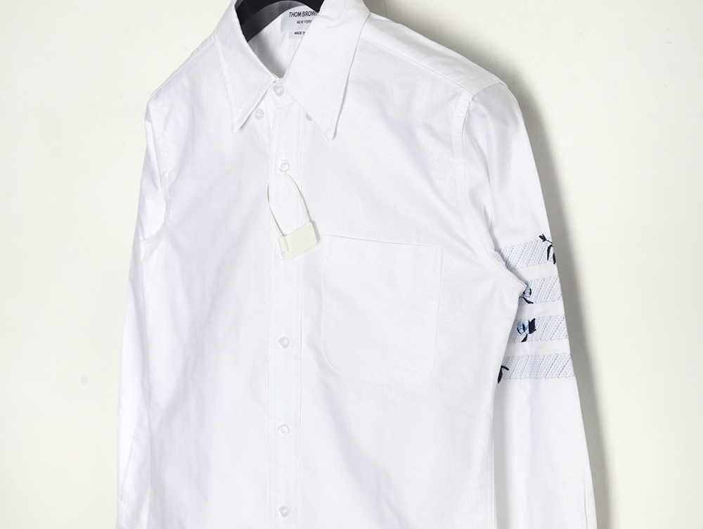 Thom Browne Four-Bar Embroidery Long Sleeve Shirt