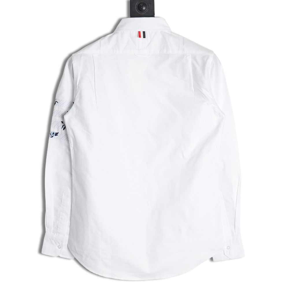 Thom Browne Four-Bar Embroidery Long Sleeve Shirt