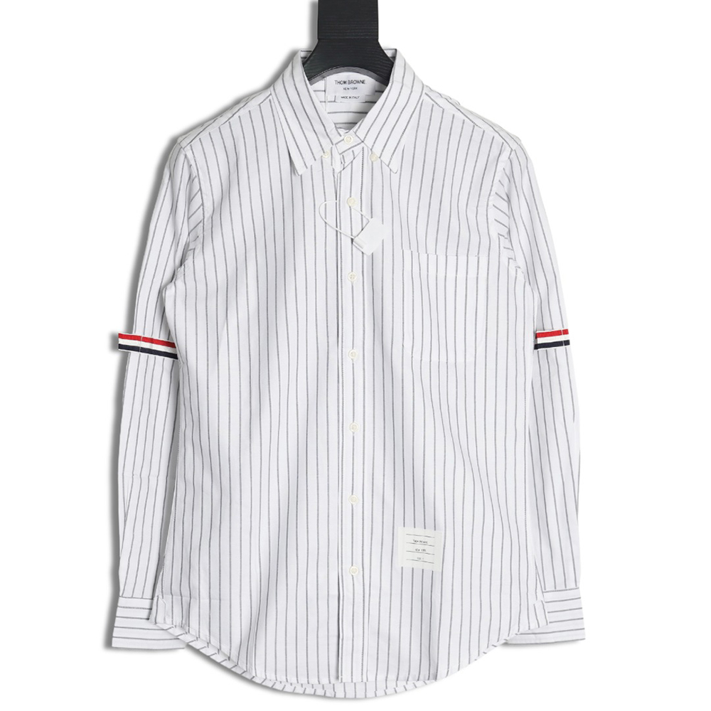 Thom Browne Cotton Vertical Stripe Double Ribbon Long Sleeve Shirt