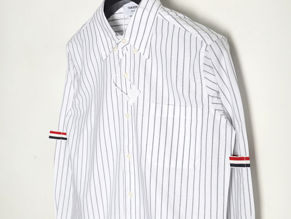 Thom Browne Cotton Vertical Stripe Double Ribbon Long Sleeve Shirt