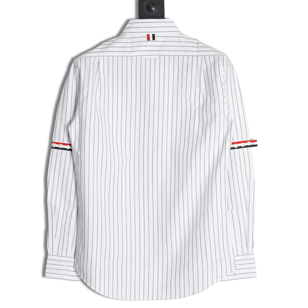 Thom Browne Cotton Vertical Stripe Double Ribbon Long Sleeve Shirt