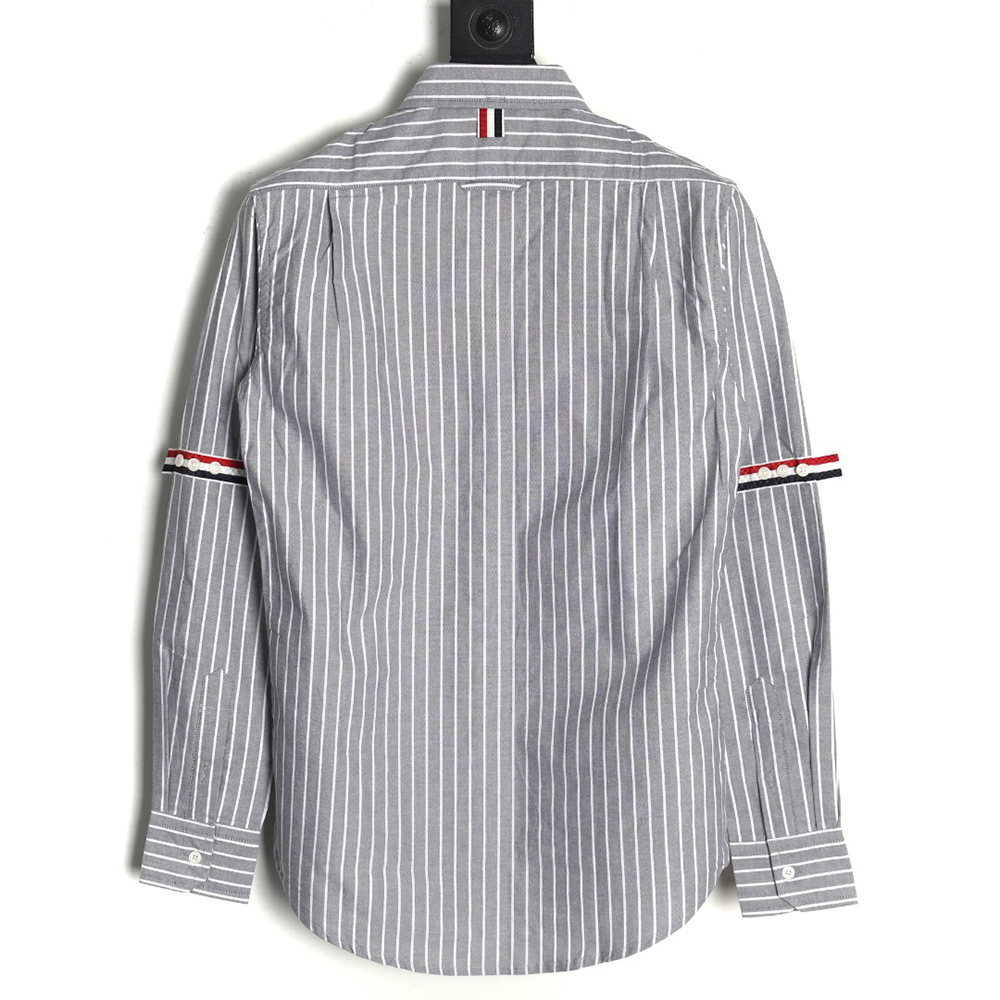 Thom Browne Cotton Vertical Stripe Double Ribbon Long Sleeve Shirt TSK1