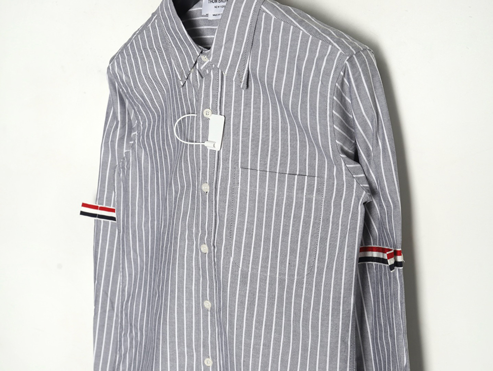 Thom Browne Cotton Vertical Stripe Double Ribbon Long Sleeve Shirt TSK1