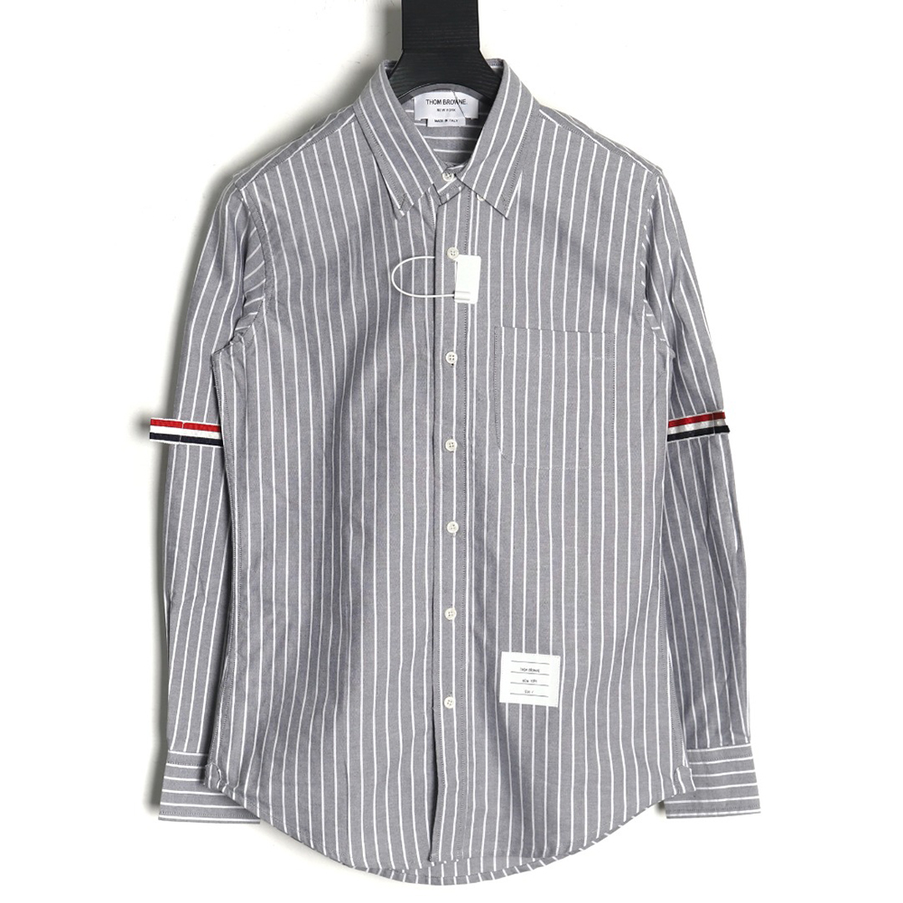 Thom Browne Cotton Vertical Stripe Double Ribbon Long Sleeve Shirt TSK1