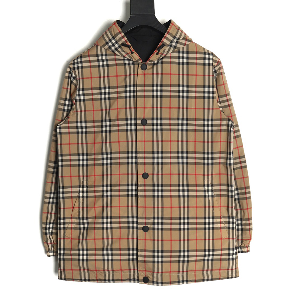 Burberry Check Reversible Button Hooded Jacket