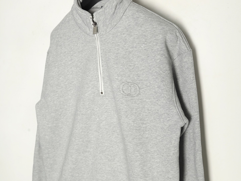 Dior Circular Embroidery Half Zip Stand Collar Sweatshirt