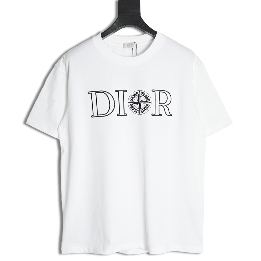 Dior & Stone island co-branded embroidered logo short-sleeved T-shirt
