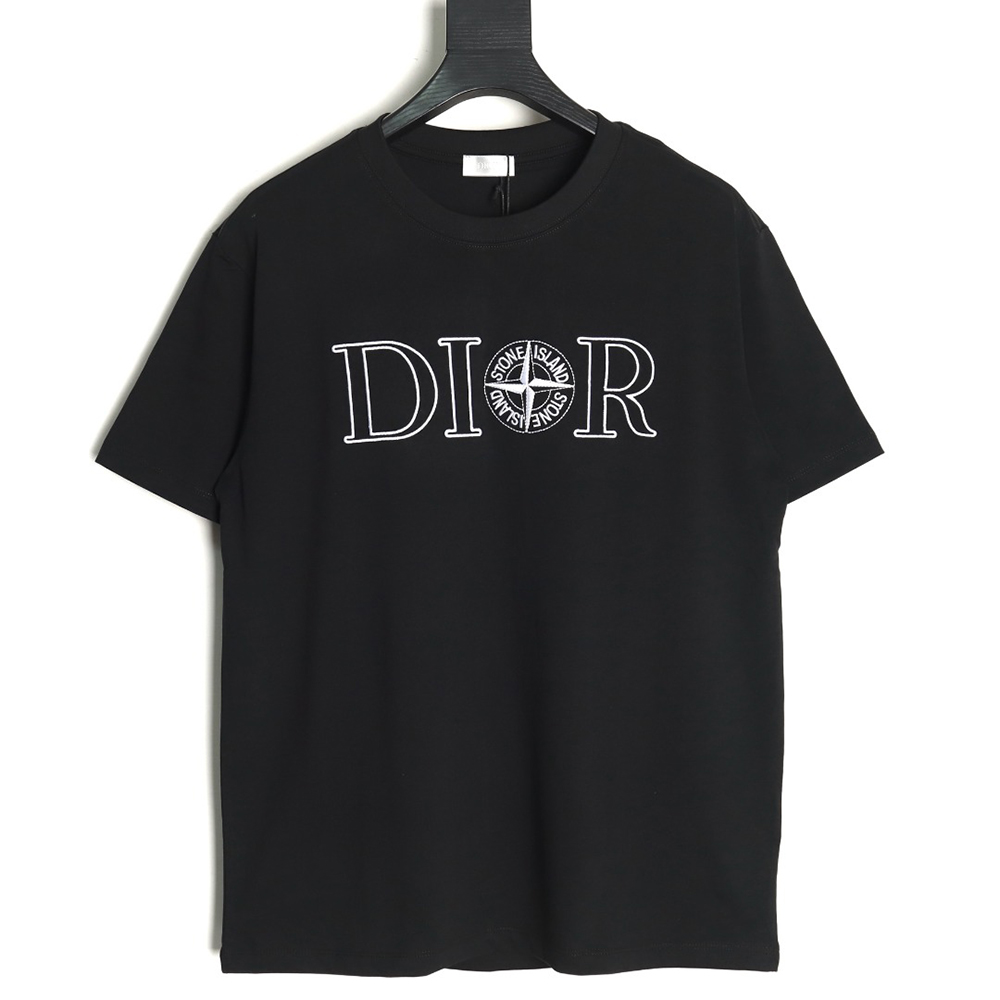 Dior & Stone island co-branded embroidered logo short-sleeved T-shirt TSK1
