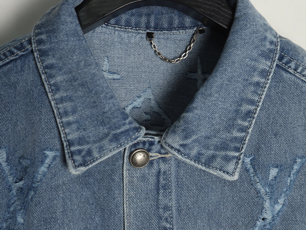 Louis Vuitton laser-positioned LoGo distressed denim jacket